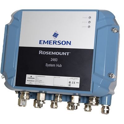 Emerson Rosemount 2460 System Hub met meerdere aansluitingen aan de onderkant.