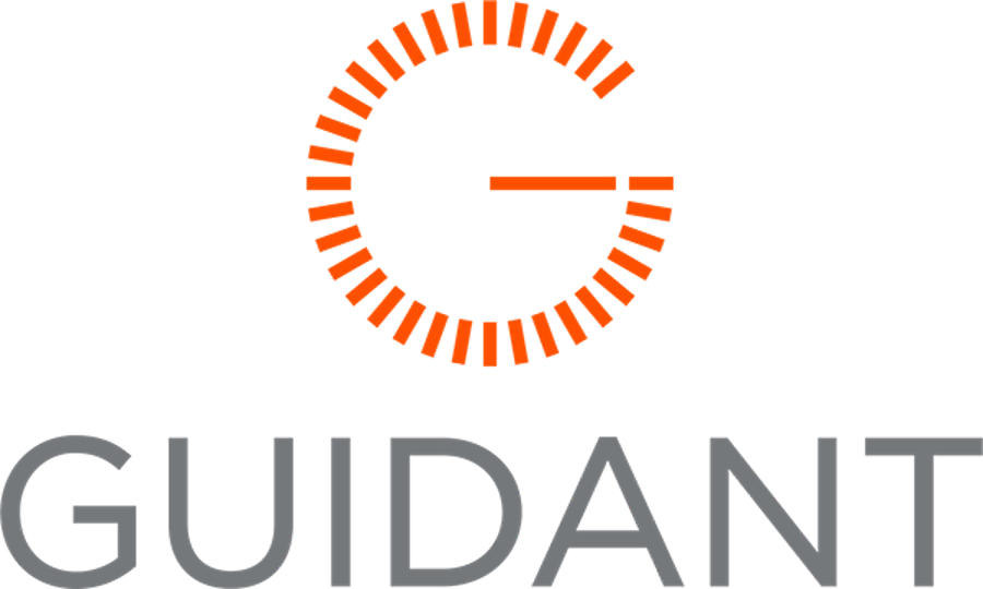 Logo van Guidant met een gestileerde 'G' en de naam 'GUIDANT' eronder in grote letters.