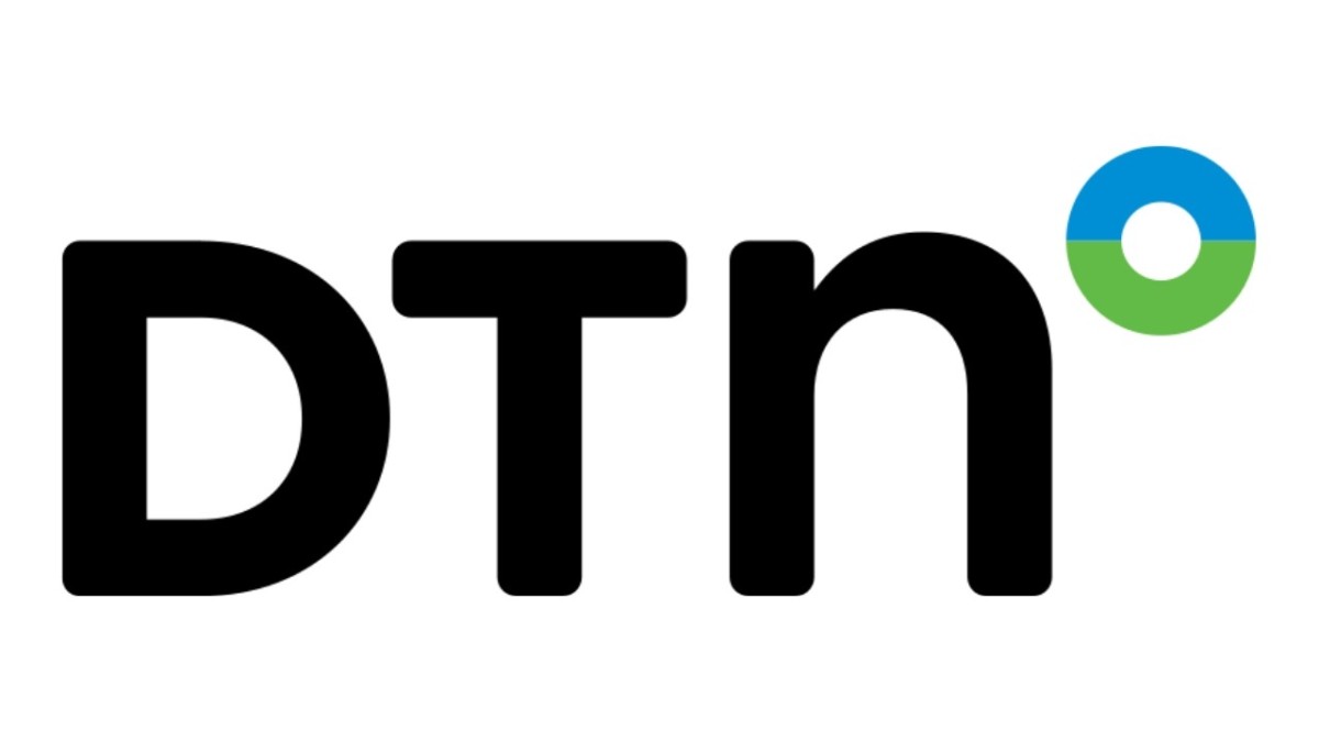 Logo van DTN met de letters "DTN" in dikke, zwarte letters en een kleurrijk accent in de rechterbovenhoek.
